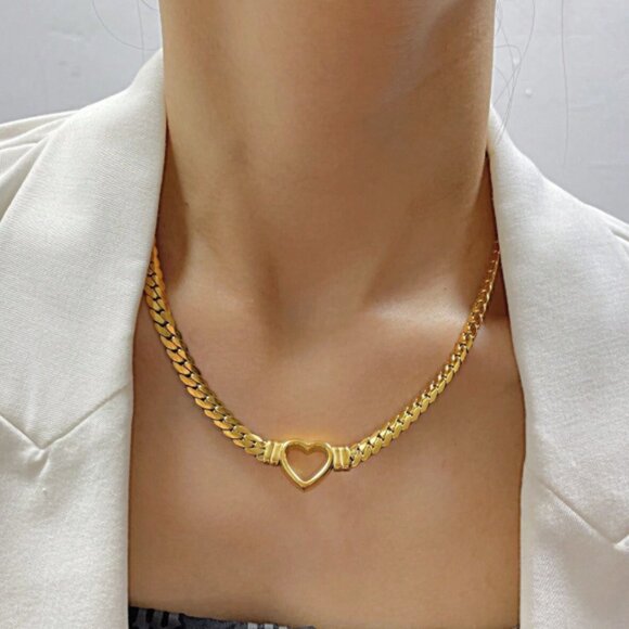 Heart Link Necklace & Bracelet Set | 18K Gold Filled Over Sterling Silver - Picture 1 of 6